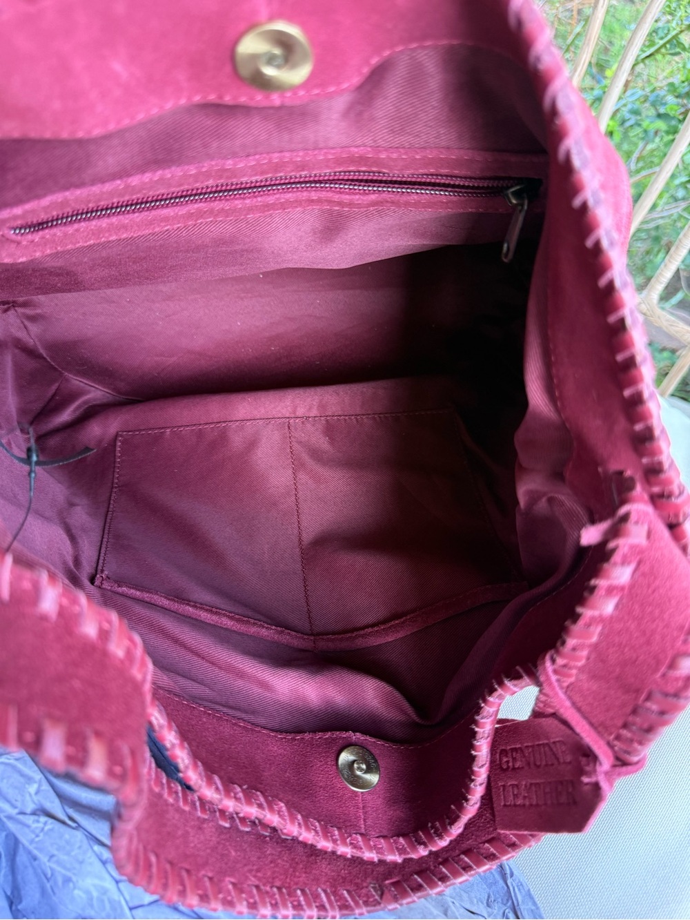 NWT Genuine Leather Burgundy Suede Shoulder Bag Hobo Tote - Picture 8 of 16